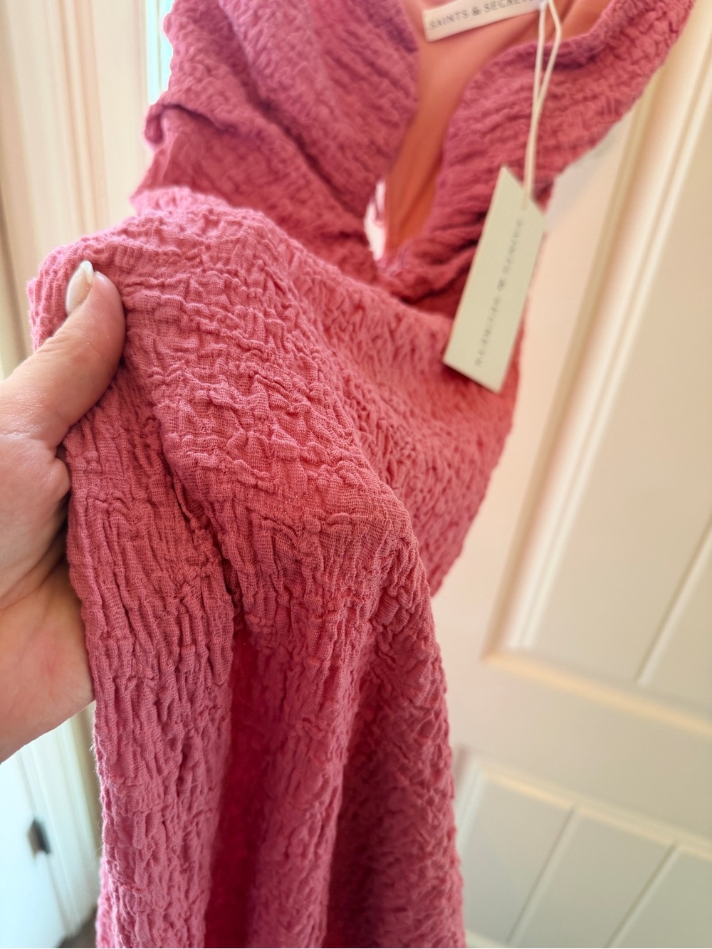 Barbie Pink Textured Maxi Dress with Plunge Neckline from Selfie Leslie - Picture 4 of 6